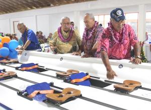(L-R) Soliai Tuipine Fuimaono, Senate President Tuaolo Manaia Fruean, Senator Fano Frank Shimasaki, and DPS Commissioner Ta'aga Saite Moliga