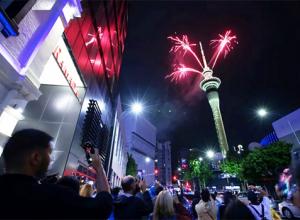 Fireworks burst from the Sky Tower in Auckland, New Zealand, to celebrate the New Year (AP) NEW YEAR IN AUCKLAND