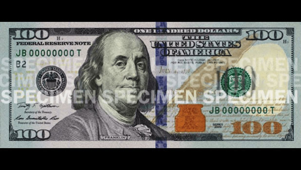 $100 bill stamped specimen