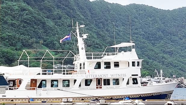 MV Uttermost Witnes docked at the pier in the yacht harbor