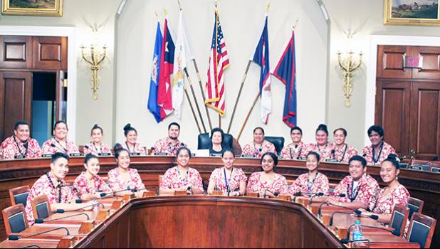 Congresswoman Amata is joined by the local Close-Up students in the House Natural Resources Committee Hearing Room, in Washington D.C. Amata serves on the Natural Resources Committee, along with the Representatives from the other four territories. [Courtesy photo]