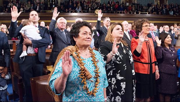 Congresswoman Amata and colleagues taking the oath of office