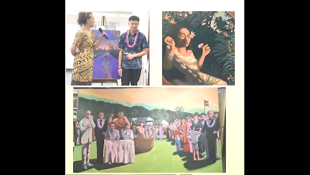 Talanoa Lagafuaina with Reggie and art work