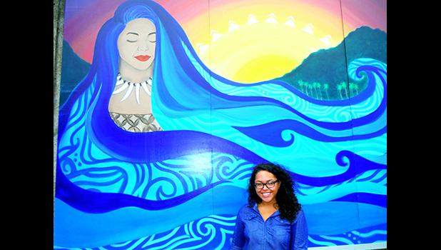Puataunofo Tofaeono and her artwork “Loto Tasi…One Heart” 