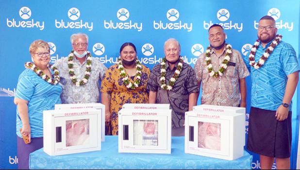 Bluesky staff presenting automated external defibrillators 