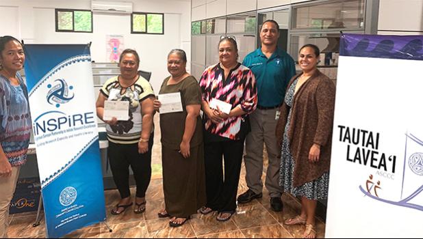 The American Samoa Community Cancer Coalition (ASCCC) received a record breaking amount of donations in 2018. Altogether, the group collected over $70,000. (l-r) ASCCC treasurer Christinna Lutu-Sanchez, Akenese Maifea, Faaeteete Sio, Meleseini Siufanua, ASCCC chairman Taotasi Archie Soliai, and board member Dr. Jueta McCutchan. (Not pictured is Lumana'i Maifea). [photo: courtesy) (l-r) ASCCC treasurer Christinna Lutu-Sanchez, Akenese Maifea, Faaeteete Sio, Meleseini Siufanua, ASCCC chairman Taotasi Archie Soliai, and board member Dr. Jueta McCutchan. (Not pictured is Lumana'i Maifea).