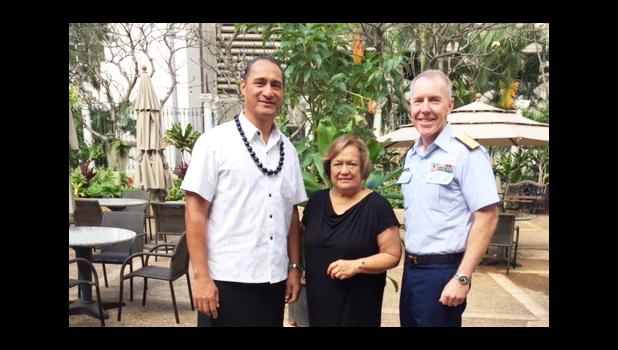   Archie Soliai, government and community relations manager, StarKist Samoa who is also chairman of the Western Pacific Regional Fishery Management Council with Council executive director Kitty Simonds; and Rear Admiral Kevin Lunday, commander of the Honolulu-based 14th District of the US Coast Guard and a Council member.