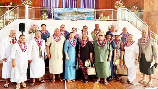 Gov. Lemanu Peleti Mauga, and First Lady Ella with others at church service
