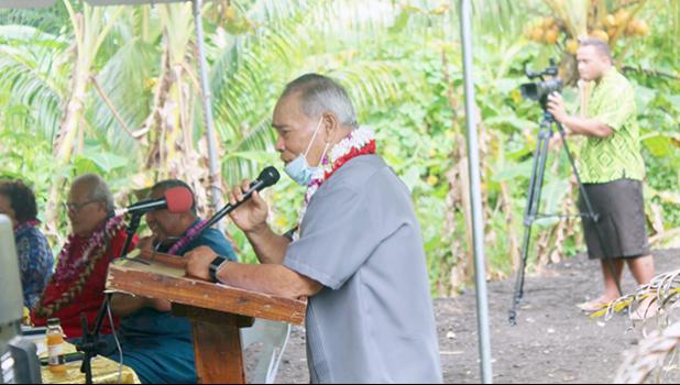 Gov. Lolo Matalasi Moliga at a podium speaking