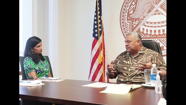 Gov. Lemanu P.S. Mauga with NOAA Assistant Secretary Jainey Bashivi