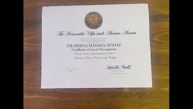 “Certificate of Special Recognition” sample