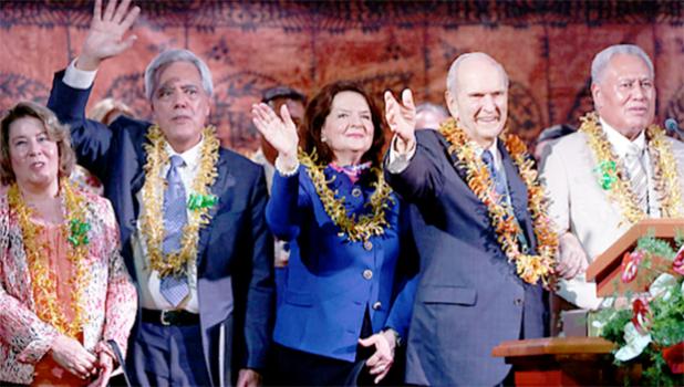 President Russell M. Nelson of The Church of Jesus Christ of Latter-day Saints, center, and his wife, Sister Wendy Nelson