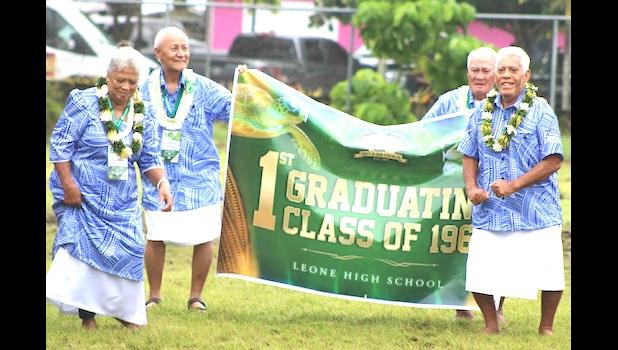 Pictured (l–r): Mrs. Emi Faoliu, Ilaoa Kenape Aumavae, Gago Faatafa Gago, and Senator Atualevao Asifoa.