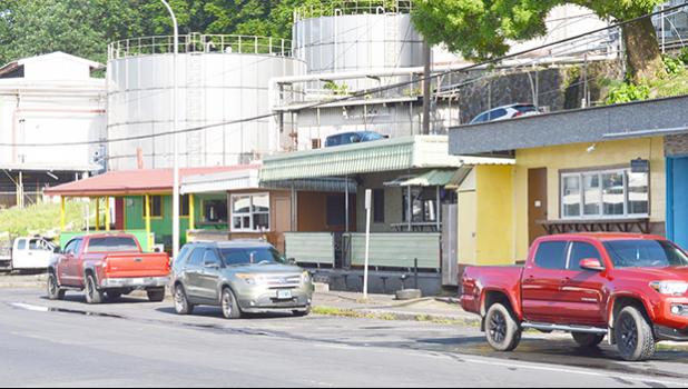 The small restaurants across from the StarKist Samoa 