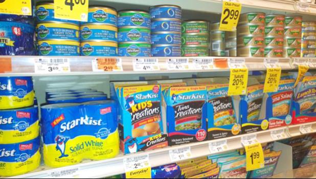 Starkist products on display at Safeway, Seattle, US, September 2016. [photo: Undercurrent]