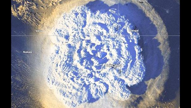 Satellite image of the Tonga eruption on January 15.