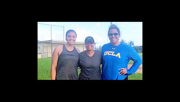New Mexico State University softball commit Matalasi Uiagalelei Fa’apito, with her cousin Selina Uiagalelei Ta’amilo, former UCLA star pitcher; and Manumalo Academy softball coach Tiana Trepanier