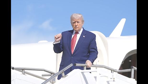 President Donald Trump arrives on Air Force One at Morristown Municipal Airport in Morristown, N.J., Friday, May 23, 2025. (AP Photo/ Manuel Balce Ceneta) Trump departing aircraft