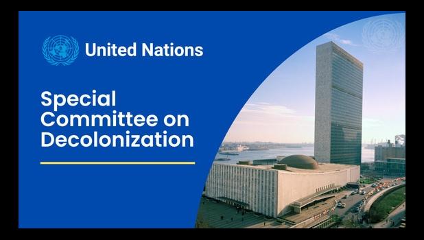 The Special Committee on Decolonization (C-24) is in charge of monitoring implementation of the Declaration on the Granting of Independence to Colonial Countries and Peoples The Special Committee on Decolonization logo