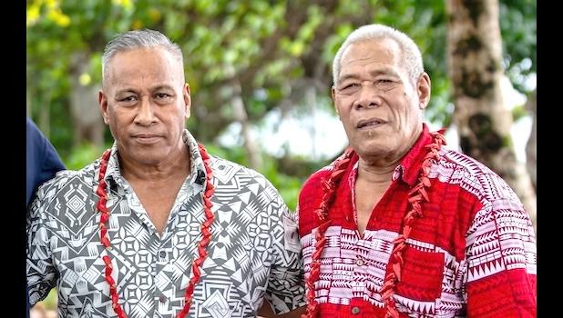 Taliilagi Mauava Tu'upo Toleafaoa Va'atausili (left) and elder Puleaga Visesio Patea Fatu