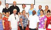 (Front row, center) SoValTi presenters, Tim Logan and Kendra Hughes with members of the Empowering Pacific Island Communities dba EPIC, a community-based nonprofit organization which, in collaboration with Catholic Social Services and Back on Track, hosted a symposium on Coordinated Community Response, on Wednesday, Dec. 6, 2017 — at the Fatu-o-Aiga Pastoral Center, in Tafuna.  [courtesy photo]