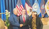 Congresswoman Uifa’atali Amata and Governor Pulaali’i with Secretary Burgum.