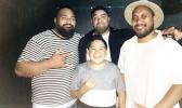 Cornelius Helg of Samoana High School, who was in Apia this past weekend for a family gathering, met up with one of his favorite bands, formerly known as the Wellington based reggae band Brownhill that performed and played with legendary artist George “FIJI” Veikoso’s  in a concert hosted by Bluesky 4g Plus in Apia, Samoa last Friday night. [photo: Ese Malala]