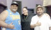 Owner of retail store in Nuuuli (Avau), who happened to be in Apia, Samoa for her husband's birthday, ended up attending the Bluesky Concert and met singer Lapi Mariner and bass guitarist Sonny of Brownhill  after the Fiji Concert hosted by Bluesky 4G Plus on Friday night.  [photo: Ese Malala]