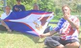 Supporters with Am Samoa flag