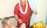 Lt. Governor Lemanu Peleti Mauga after he presented a gift to a woman and her granddaughter, during the Governor’s annual visit at the Pediatric Ward at LBJ Hospital yesterday morning. [photo by AF Lt. Governor Lemanu Peleti Mauga after he presented a gift to a woman and her granddaughter, during the Governor’s annual visit at the Pediatric Ward at LBJ Hospital yesterday morning. [photo by AF