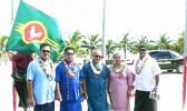 Seen here in a Samoa News file photo taken Manu'a Cession Day in 2015 are, Governor Lolo Matalasi Moliga accompanied by First Lady, Cynthia Malala Moliga, Polynesian Airlines CEO, Seiuli Alvin Tuala, Manu'a Senator Nuanuaolefeagaiga Saoluaga Nua and Deputy Secretary of Samoan Affairs, Tuiagamoa Tavai. [photo: JL]